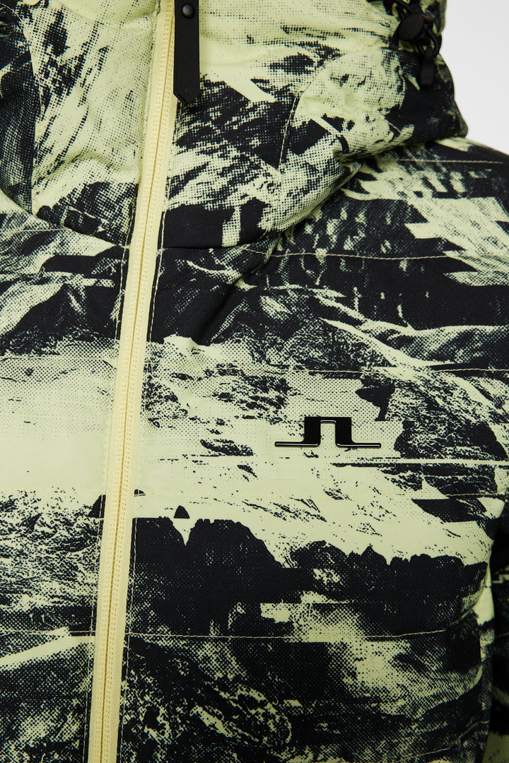 J.Lindeberg Women's THERMIC DOWN Printed Ski Jacket - MOUNTAIN GLITCH LIME