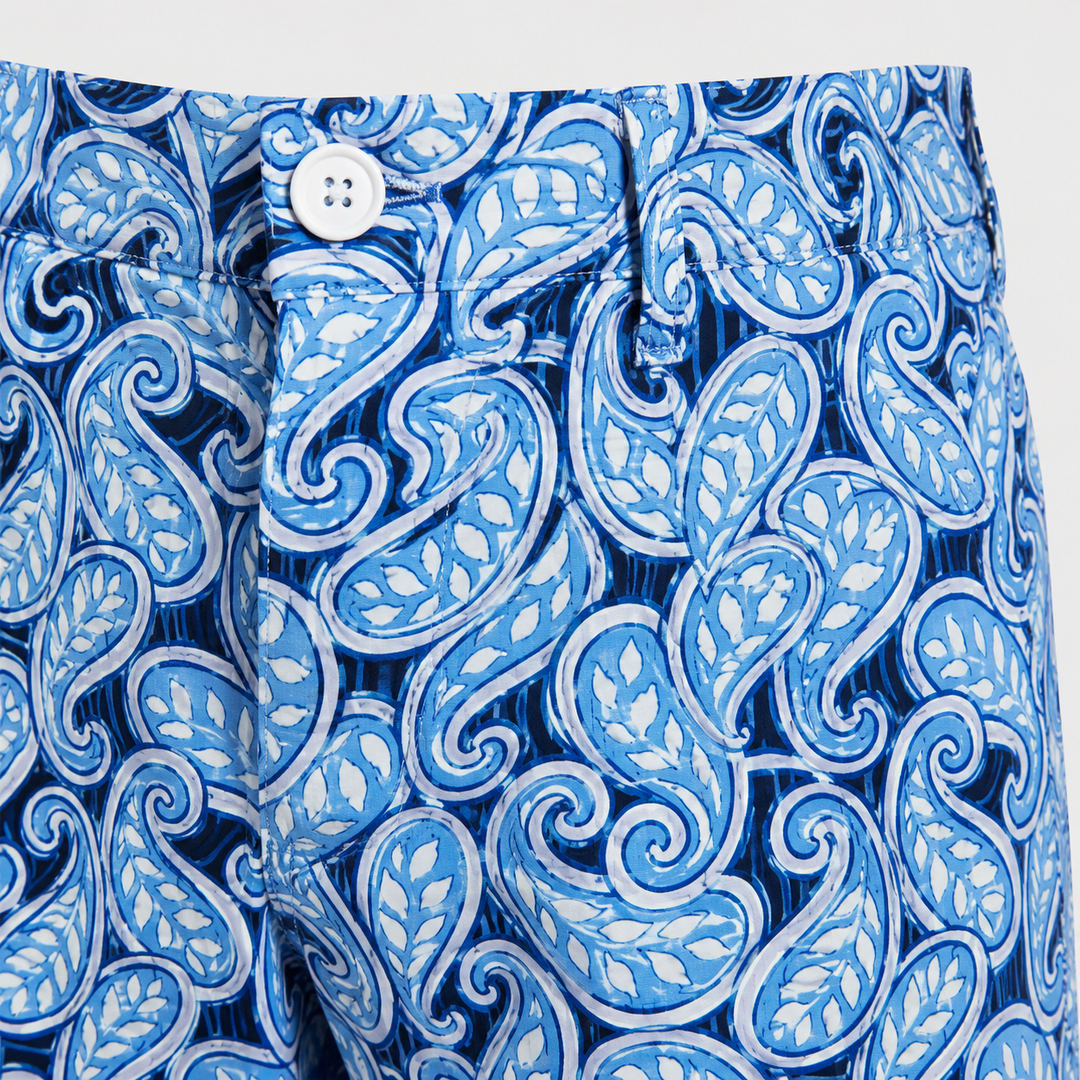 Sport Monaco Slim Fit Paisley Print Cotton Pants - BLUE / WHITE