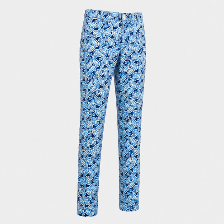 Sport Monaco Slim Fit Paisley Print Cotton Pants - BLUE / WHITE