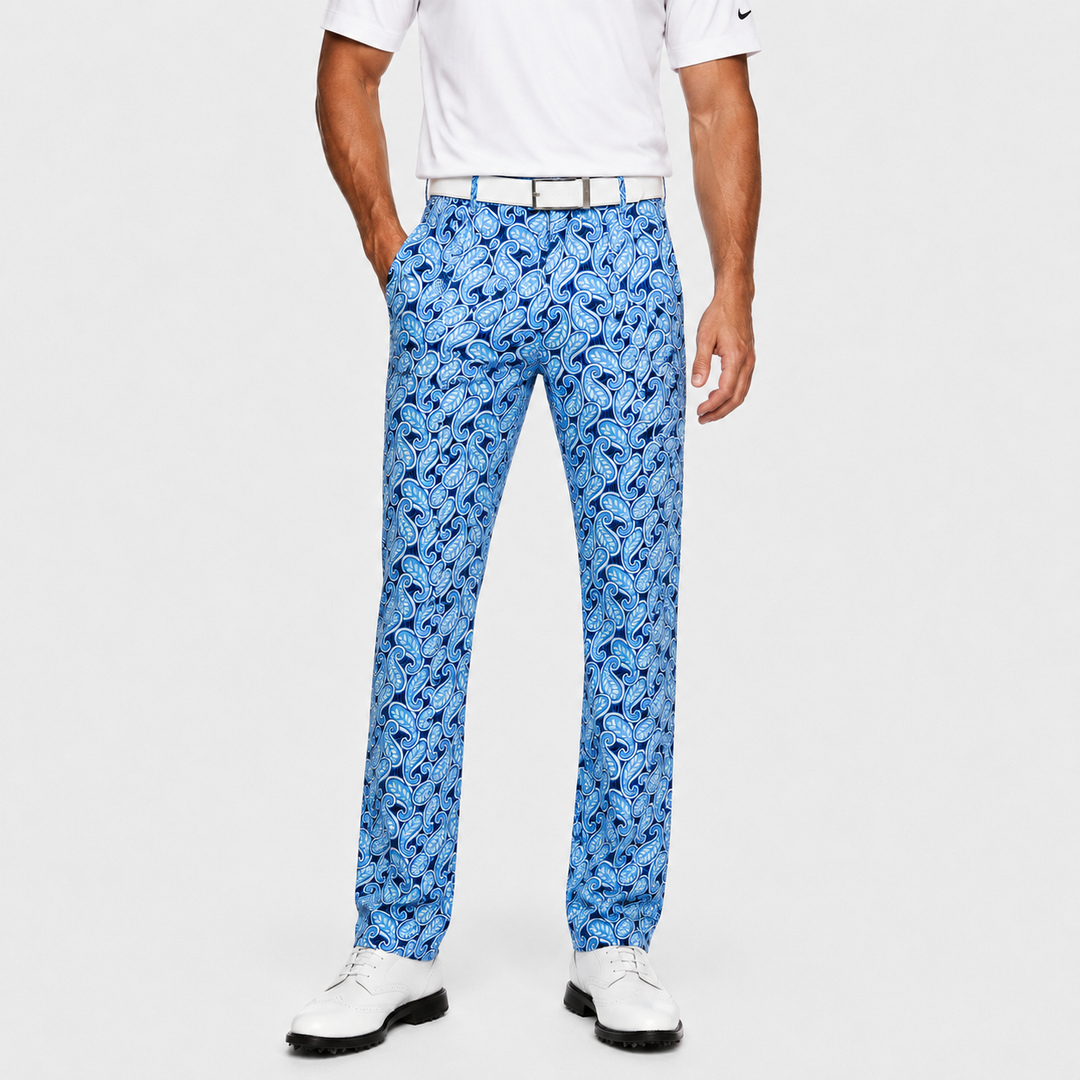 Sport Monaco Slim Fit Paisley Print Cotton Pants - BLUE / WHITE