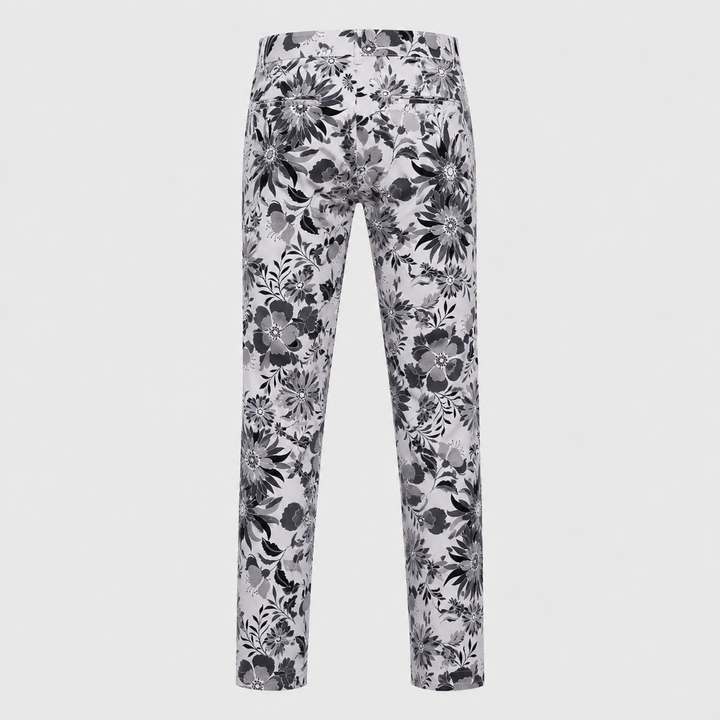 Sport Monaco Men's Slim Fit Floral Print Cotton Pants - ONYX / CHARCOAL / WHITE