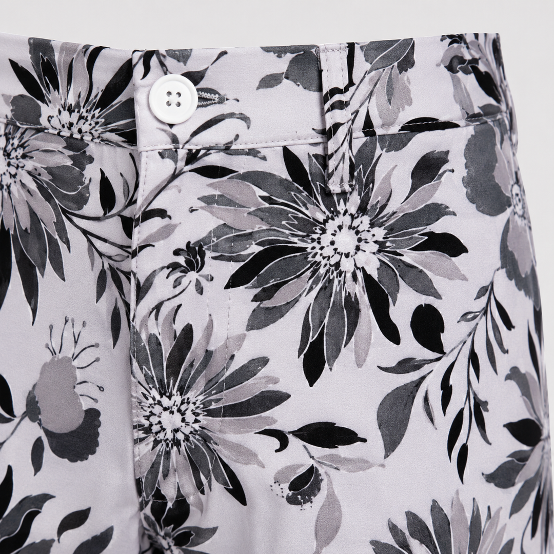 Sport Monaco Men's Slim Fit Floral Print Cotton Pants - ONYX / CHARCOAL / WHITE