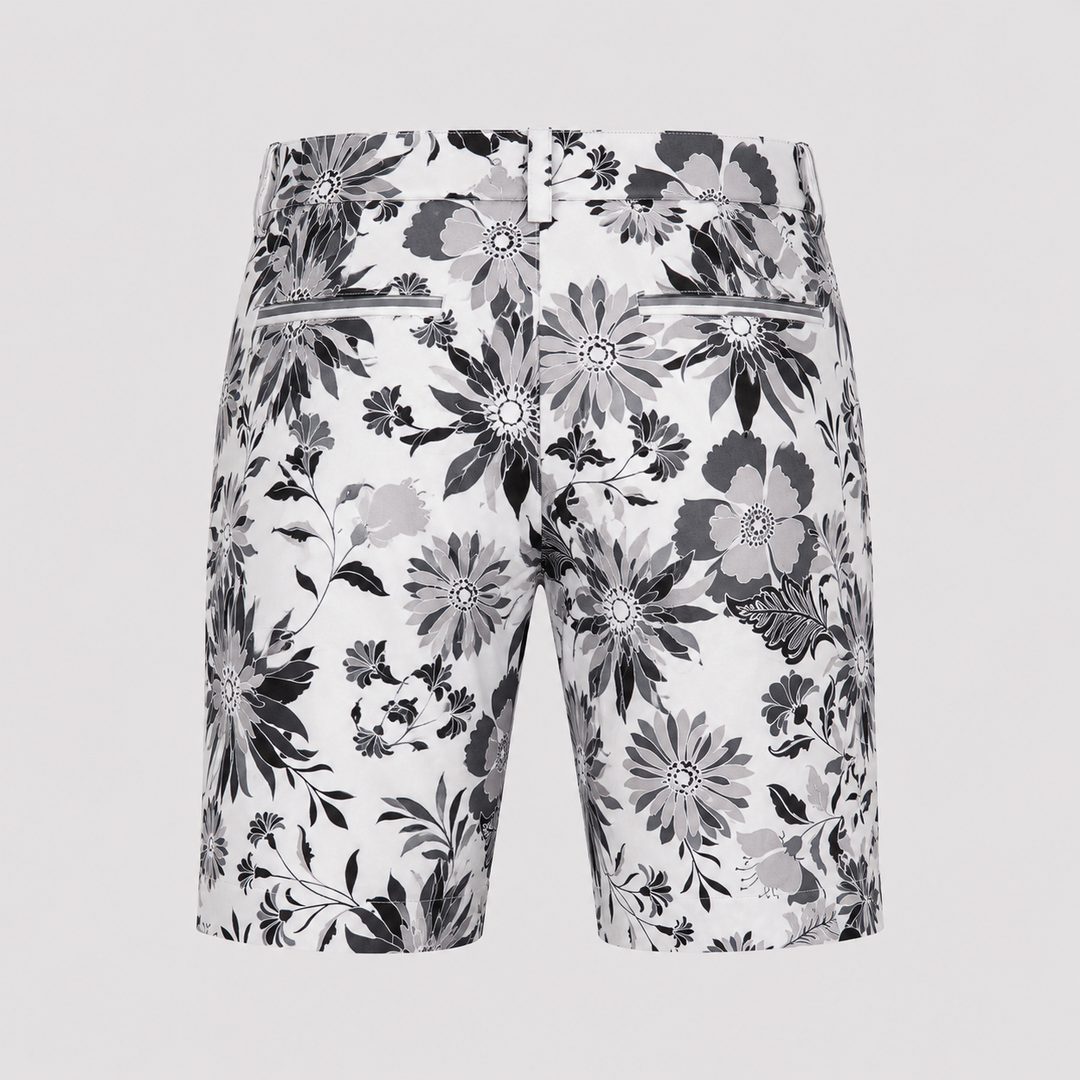 Sport Monaco Men's Slim Fit Floral Print Cotton Shorts - ONYX / CHARCOAL / WHITE