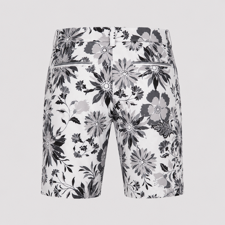 Sport Monaco Men's Slim Fit Floral Print Cotton Shorts - ONYX / CHARCOAL / WHITE
