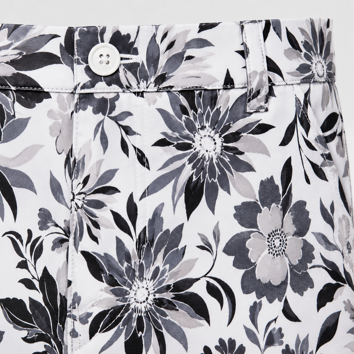 Sport Monaco Men's Slim Fit Floral Print Cotton Shorts - ONYX / CHARCOAL / WHITE