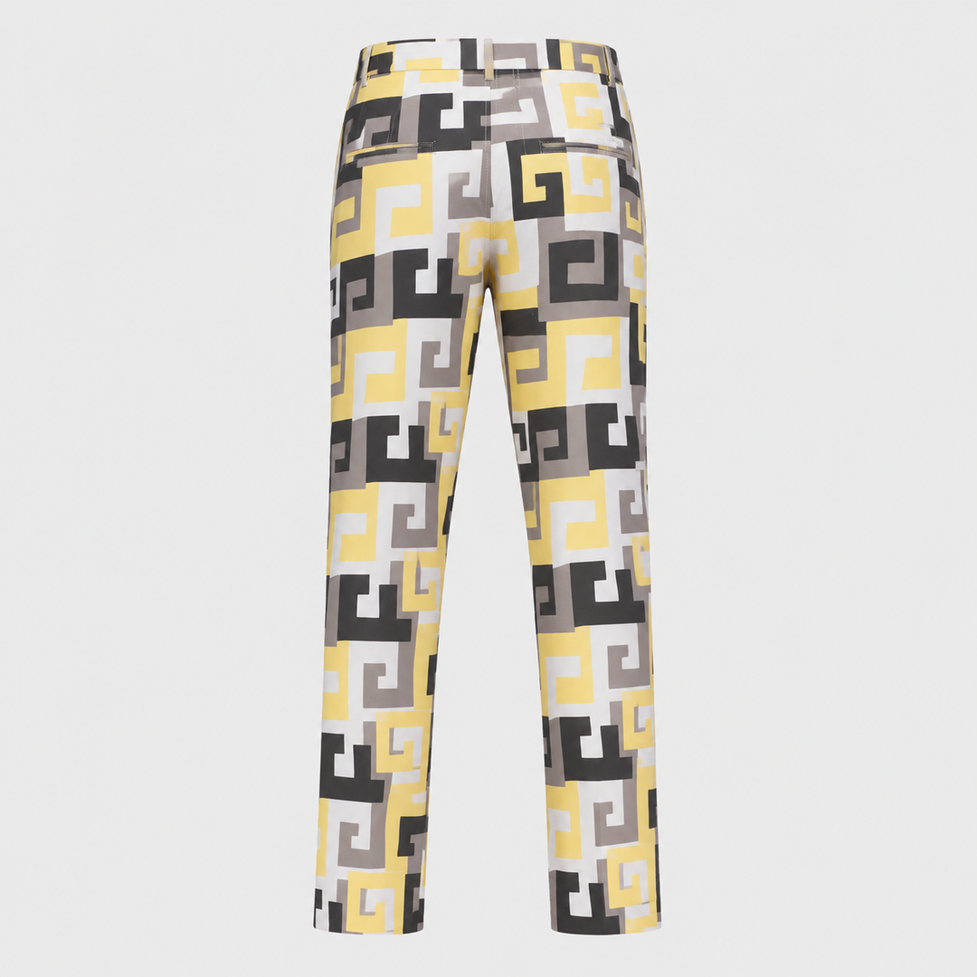 Sport Monaco Men's Slim Fit Geo Print Cotton Pants - SUN / WHITE / CHARCOAL