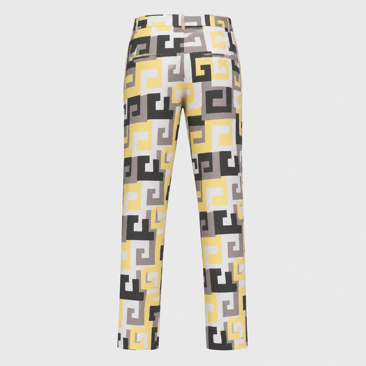 Sport Monaco Men's Slim Fit Geo Print Cotton Pants - SUN / WHITE / CHARCOAL