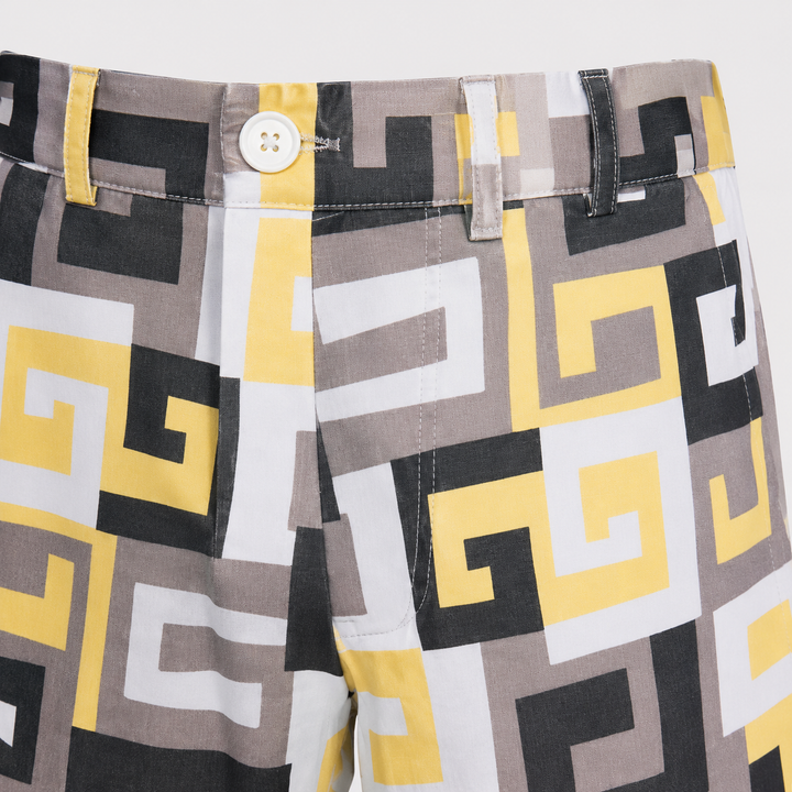 Sport Monaco Men's Slim Fit Geo Print Cotton Pants - SUN / WHITE / CHARCOAL