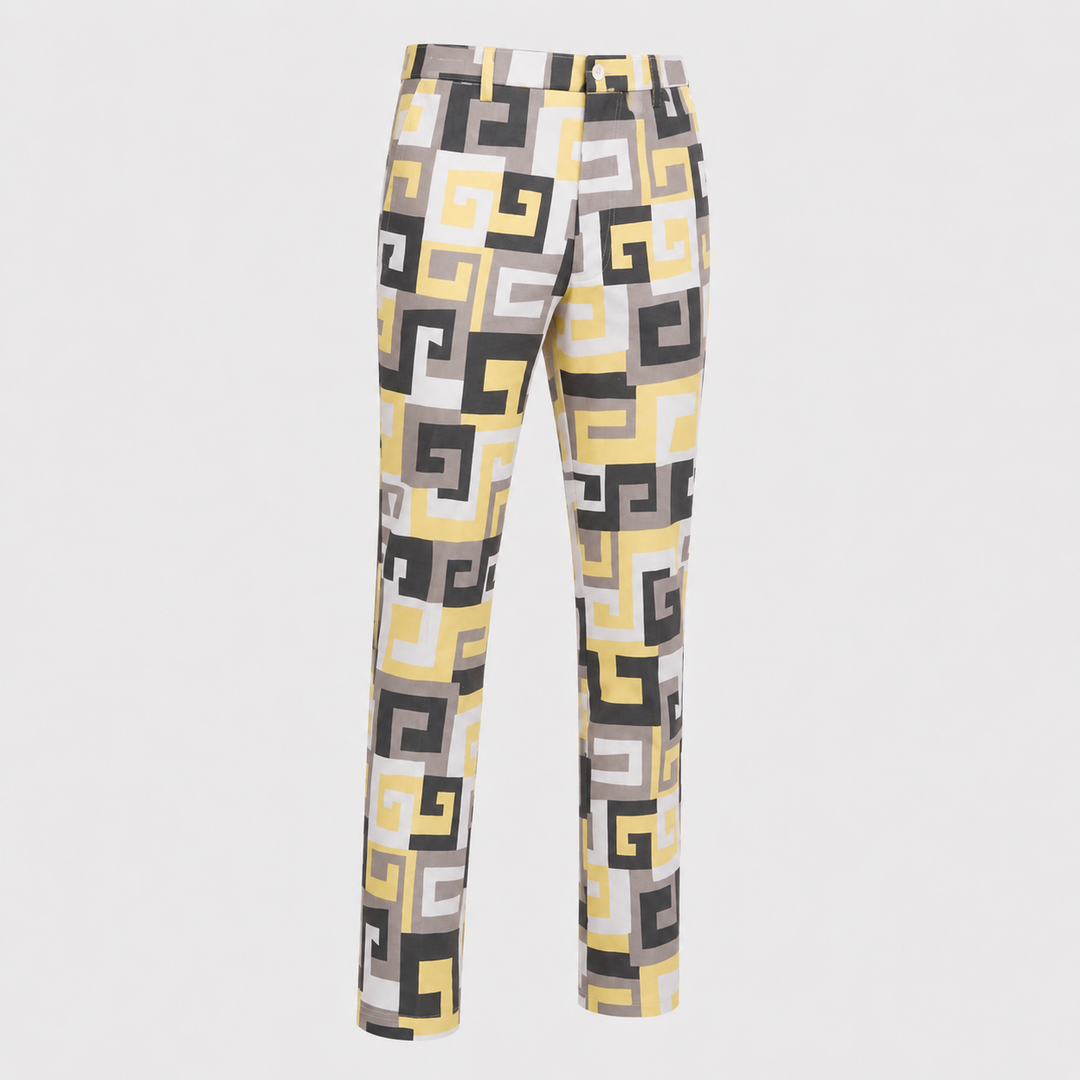 Sport Monaco Men's Slim Fit Geo Print Cotton Pants - SUN / WHITE / CHARCOAL