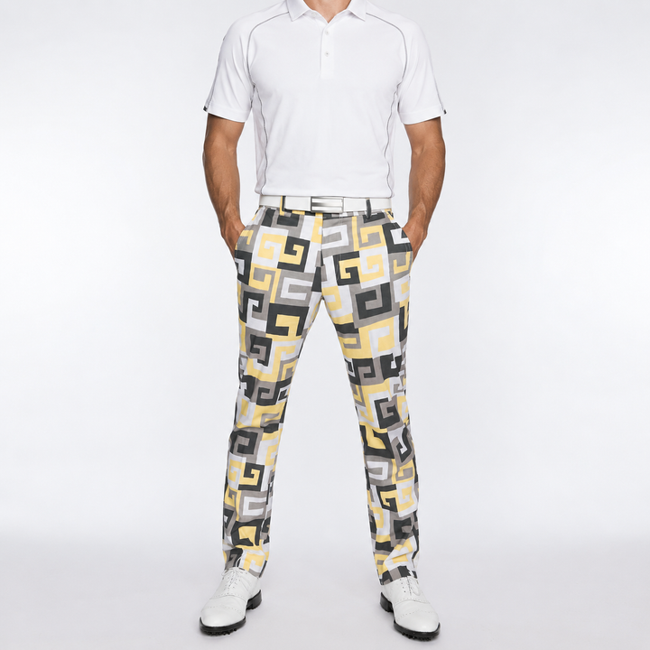 Sport Monaco Men's Slim Fit Geo Print Cotton Pants - SUN / WHITE / CHARCOAL