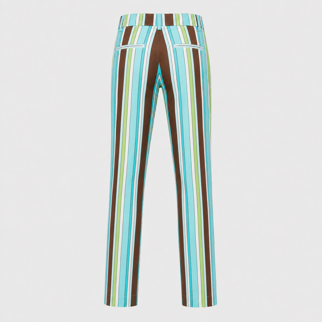 Sport Monaco Men's Slim Fit Stripe Print Cotton Pants - BLUE / GREEN / BROWN