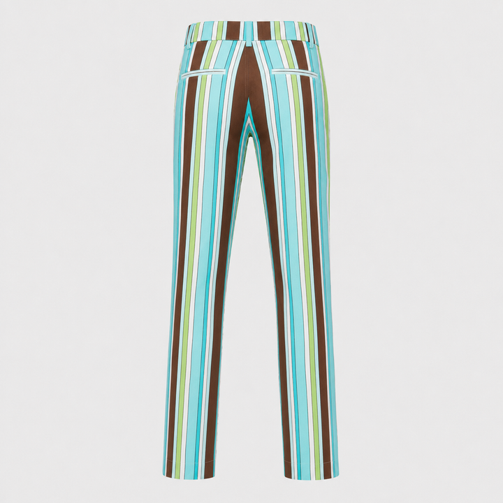 Sport Monaco Men's Slim Fit Stripe Print Cotton Pants - BLUE / GREEN / BROWN