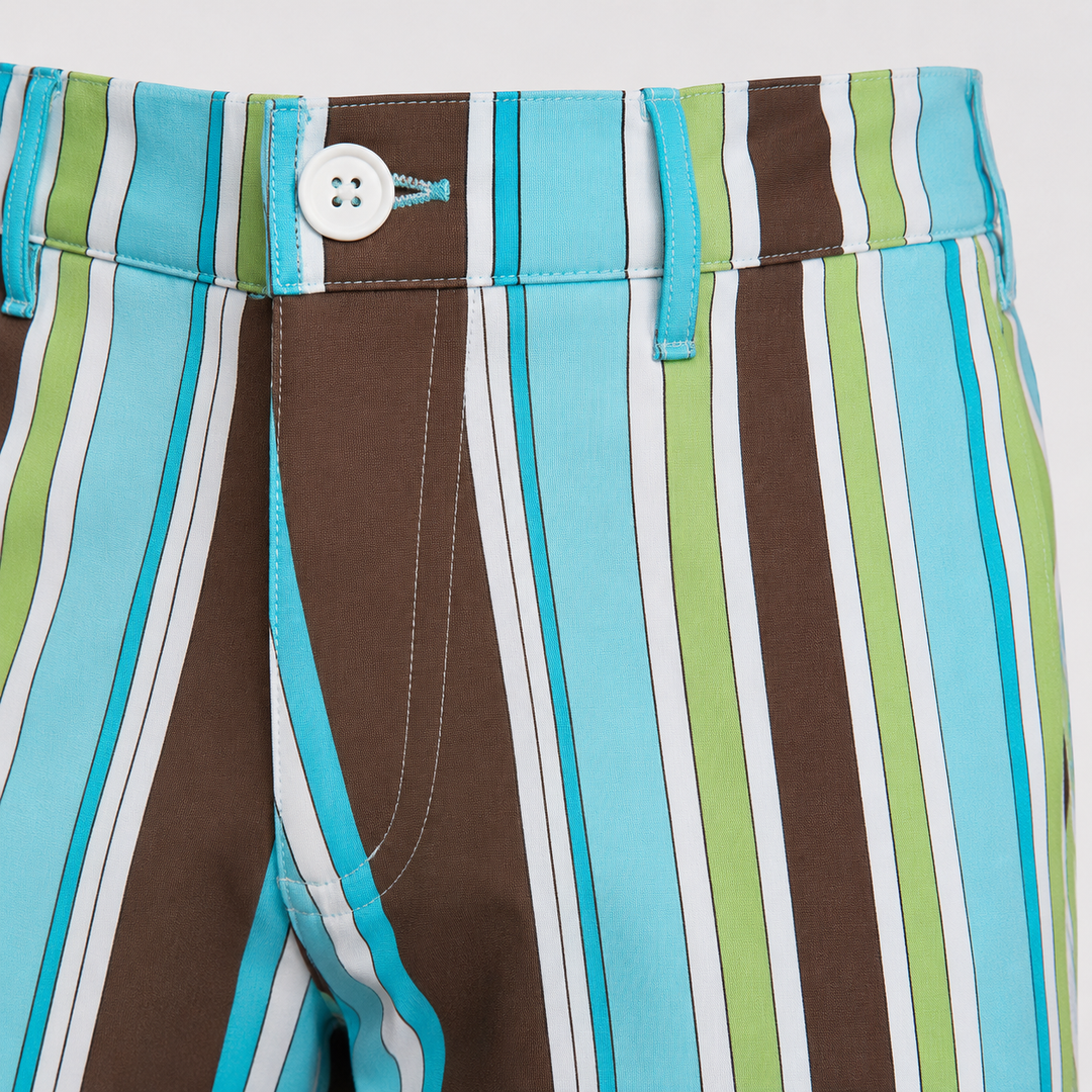 Sport Monaco Men's Slim Fit Stripe Print Cotton Pants - BLUE / GREEN / BROWN