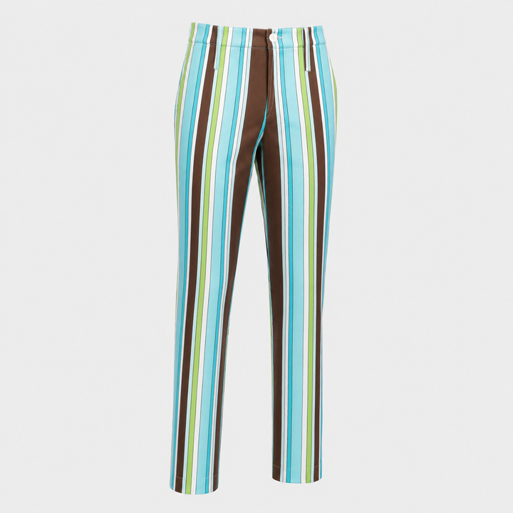 Sport Monaco Men's Slim Fit Stripe Print Cotton Pants - BLUE / GREEN / BROWN