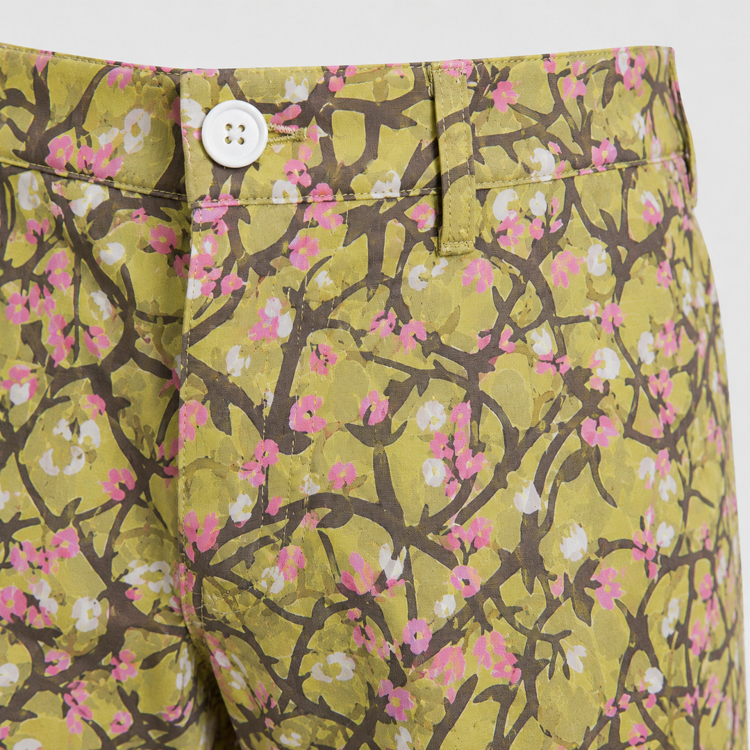 Sport Monaco Men's Slim Fit Floral Print Cotton Pants - GREEN / GREY / PINK
