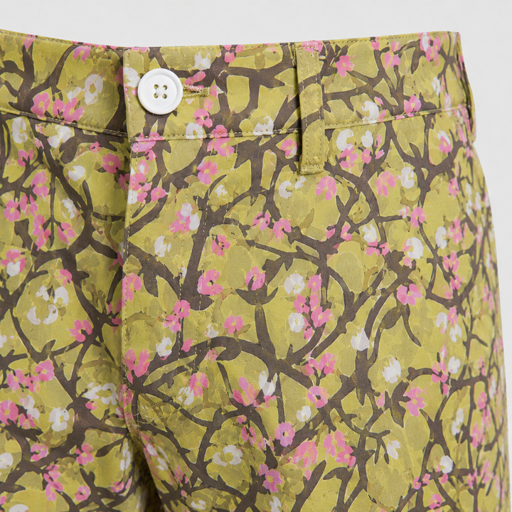 Sport Monaco Men's Slim Fit Floral Print Cotton Pants - GREEN / GREY / PINK