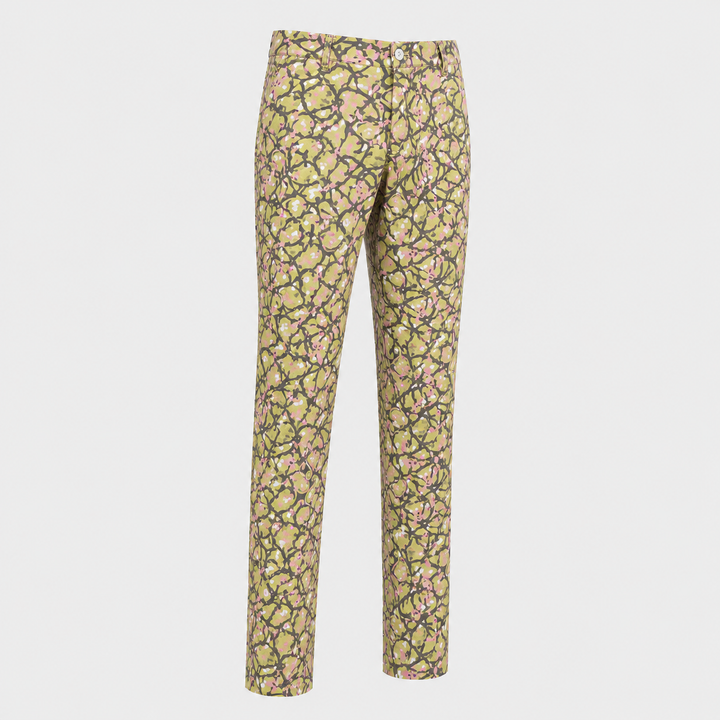 Sport Monaco Men's Slim Fit Floral Print Cotton Pants - GREEN / GREY / PINK
