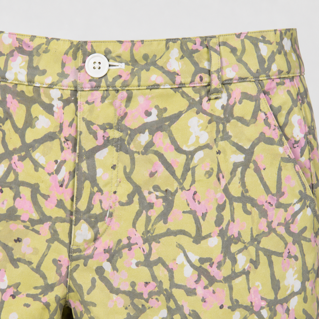 Sport Monaco Men's Slim Fit Floral Print Cotton Shorts - GREEN / GREY / PINK