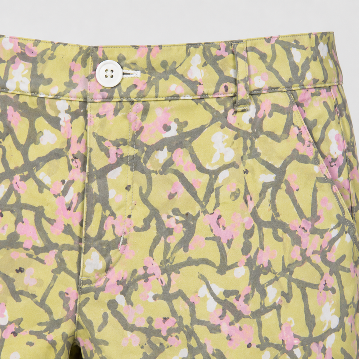 Sport Monaco Men's Slim Fit Floral Print Cotton Shorts - GREEN / GREY / PINK