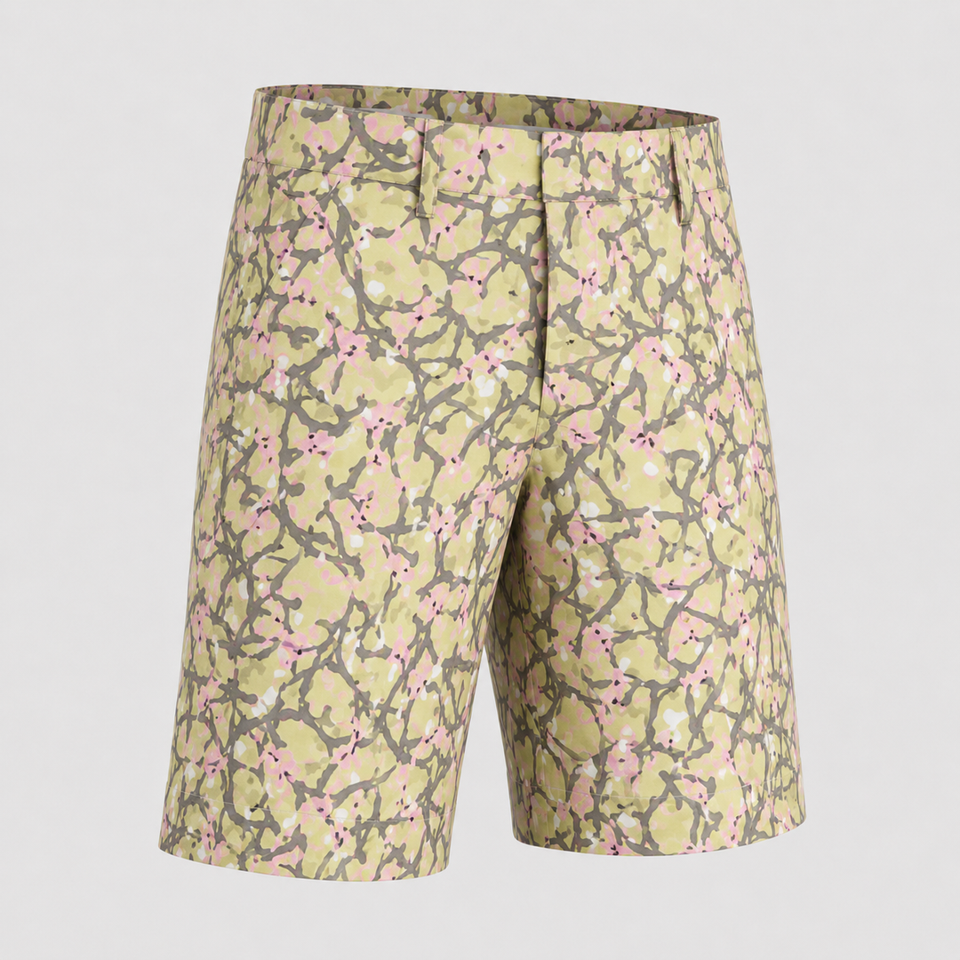 Sport Monaco Men's Slim Fit Floral Print Cotton Shorts - GREEN / GREY / PINK