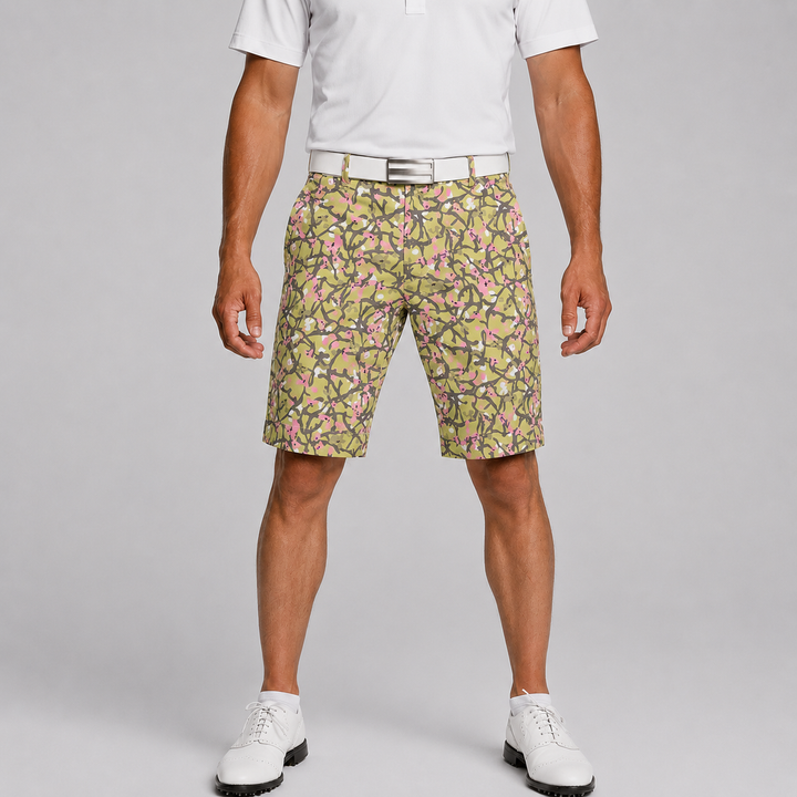 Sport Monaco Men's Slim Fit Floral Print Cotton Shorts - GREEN / GREY / PINK
