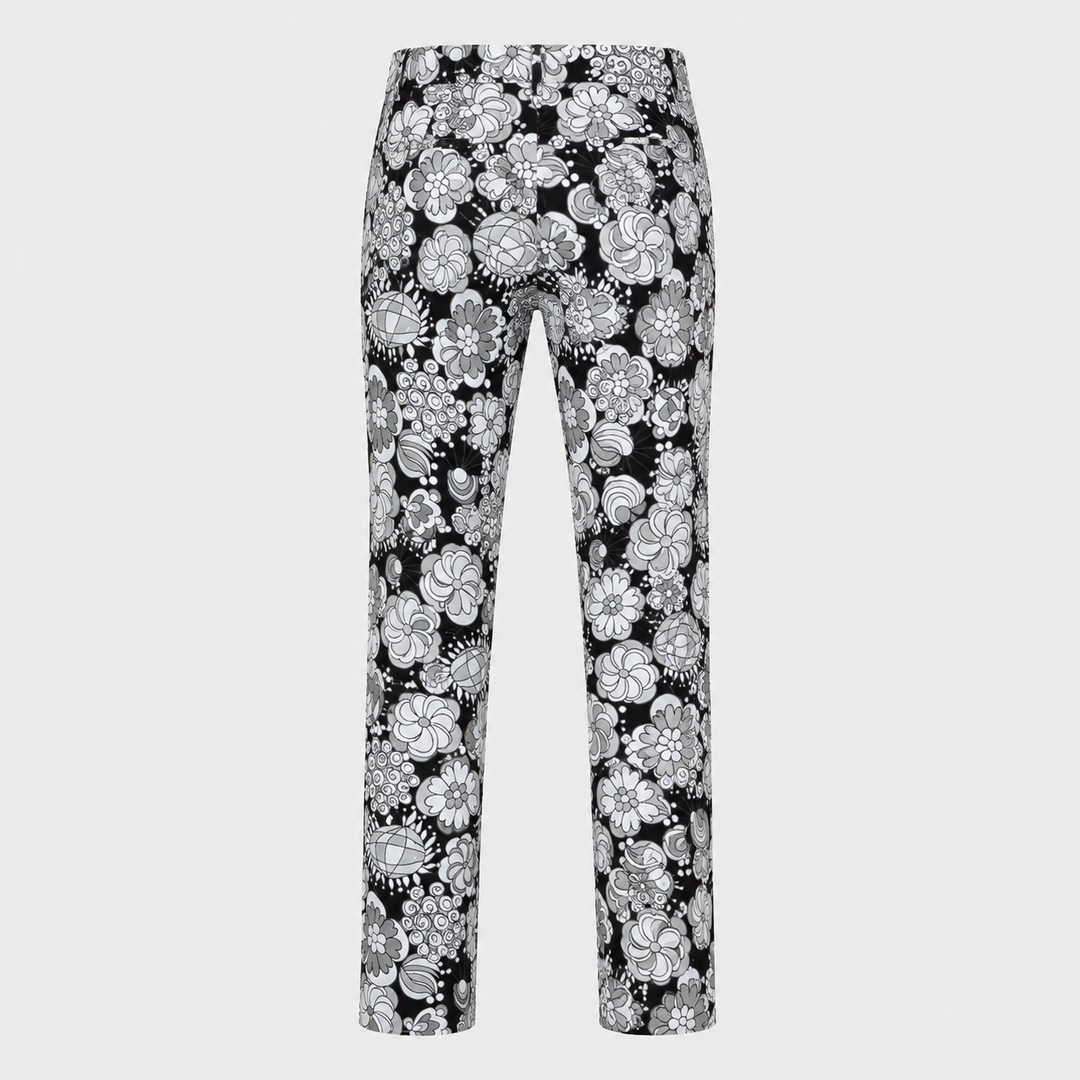 Sport Monaco Men's Slim Fit Multi Floral Print Cotton Pants - BLACK / CHARCOAL / WHITE