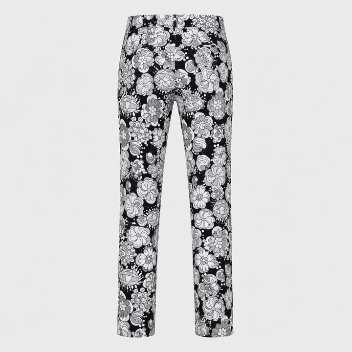 Sport Monaco Men's Slim Fit Multi Floral Print Cotton Pants - BLACK / CHARCOAL / WHITE