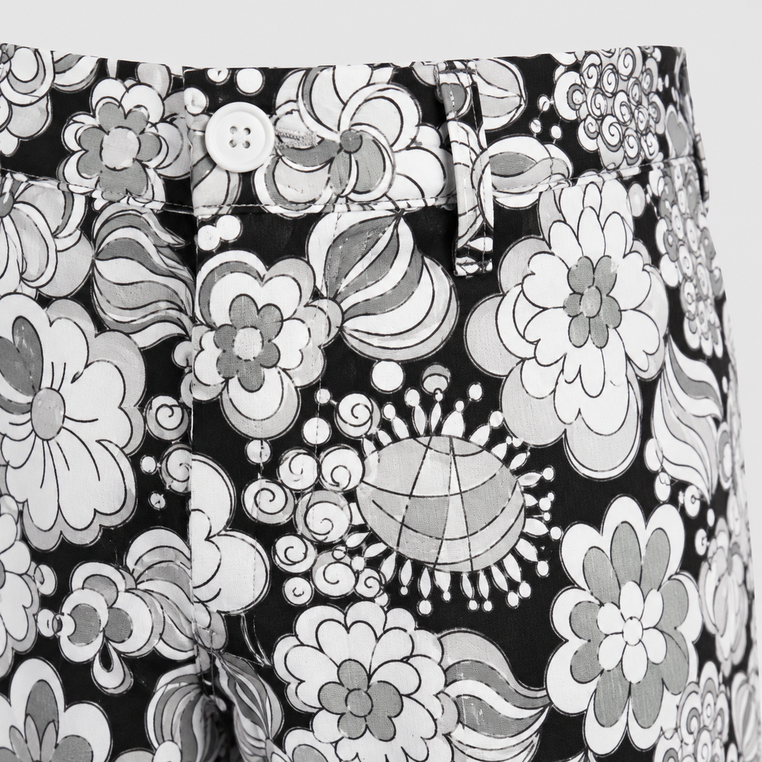 Sport Monaco Men's Slim Fit Multi Floral Print Cotton Pants - BLACK / CHARCOAL / WHITE