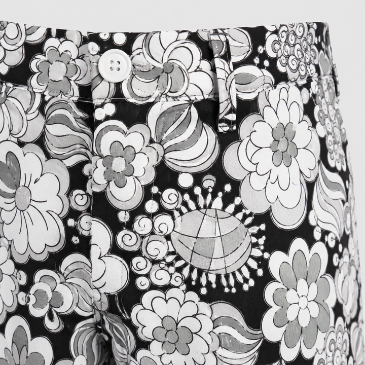 Sport Monaco Men's Slim Fit Multi Floral Print Cotton Pants - BLACK / CHARCOAL / WHITE
