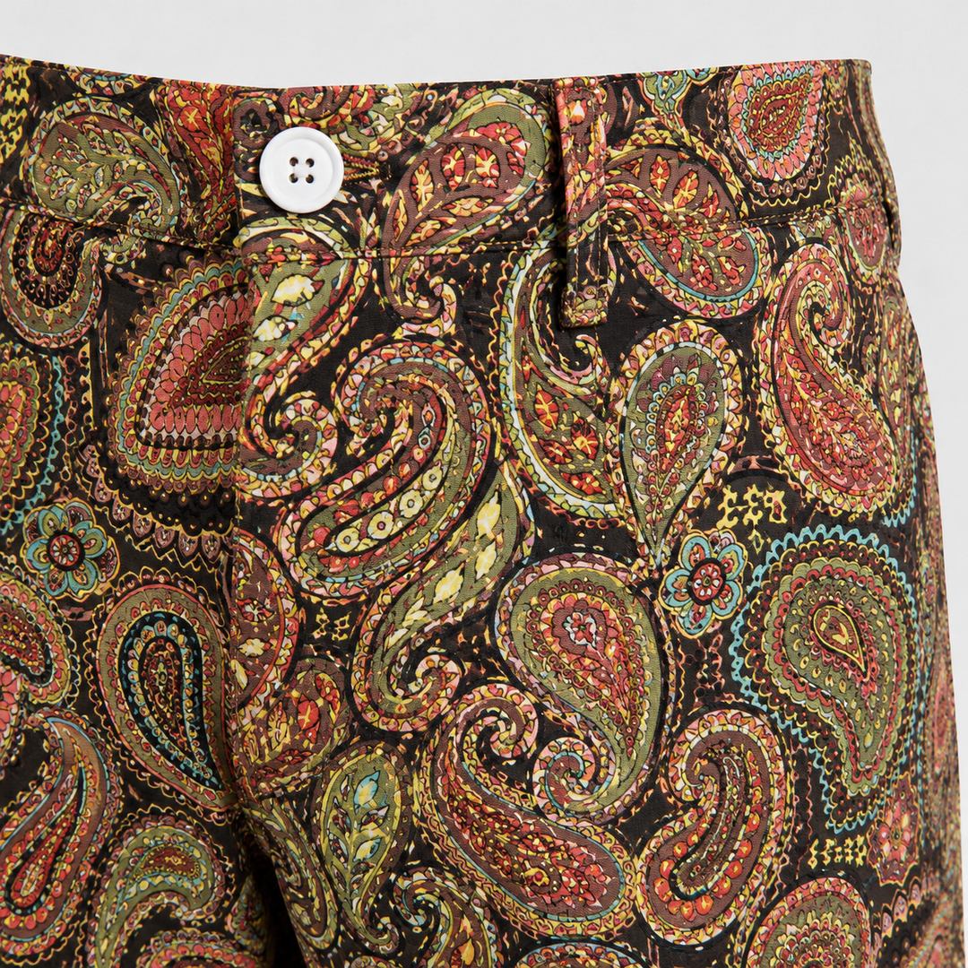 Sport Monaco Men's Slim Fit Paisley Print Cotton Pants - MULTI