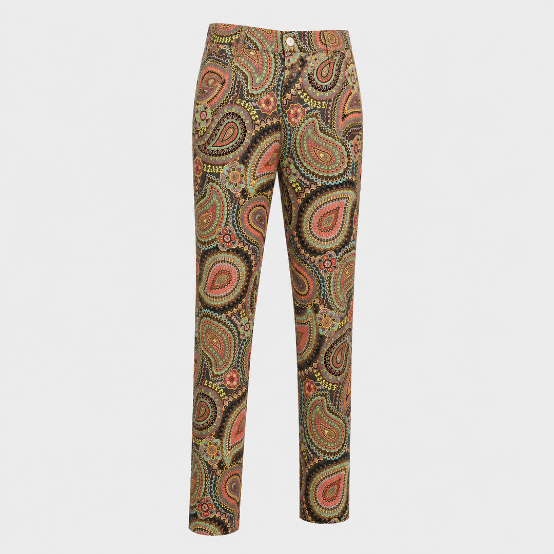 Sport Monaco Men's Slim Fit Paisley Print Cotton Pants - MULTI