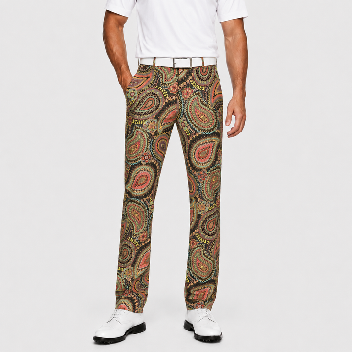 Sport Monaco Men's Slim Fit Paisley Print Cotton Pants - MULTI