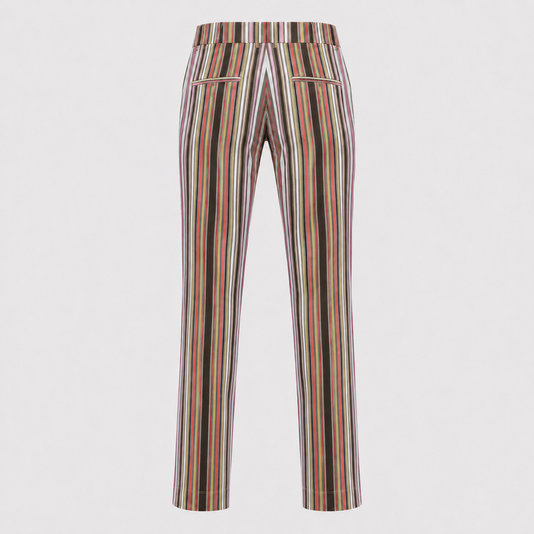 Sport Monaco Men's Slim Fit Stripe Print Cotton Pants - PINK / GREY