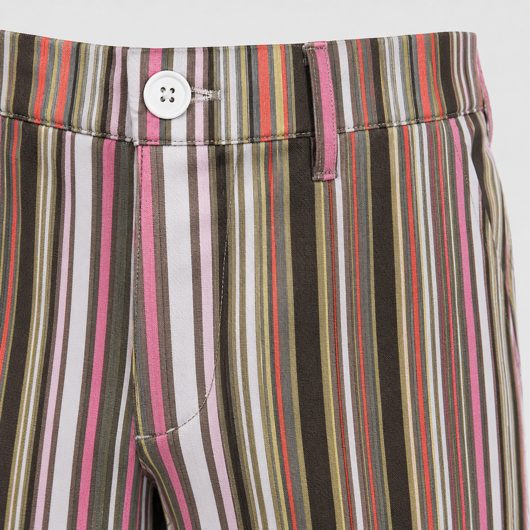 Sport Monaco Men's Slim Fit Stripe Print Cotton Pants - PINK / GREY