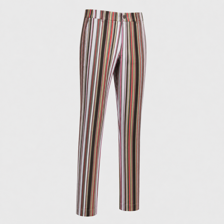 Sport Monaco Men's Slim Fit Stripe Print Cotton Pants - PINK / GREY