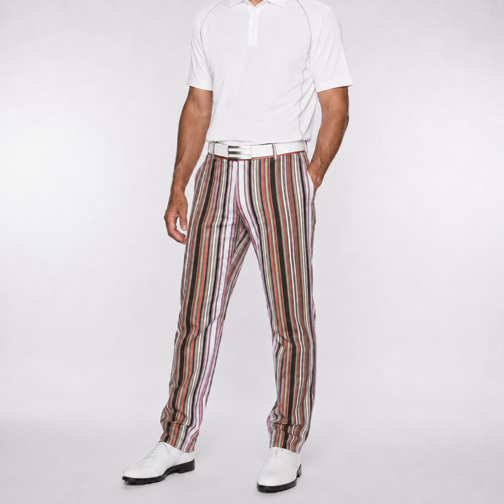 Sport Monaco Men's Slim Fit Stripe Print Cotton Pants - PINK / GREY