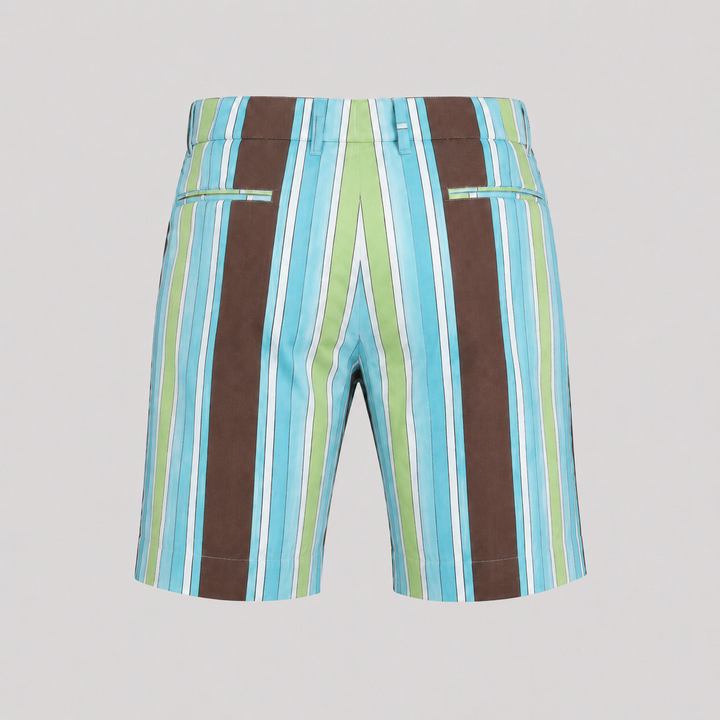 Sport Monaco Men's Slim Fit Stripe Print Cotton Shorts - BLUE / GREEN / BROWN