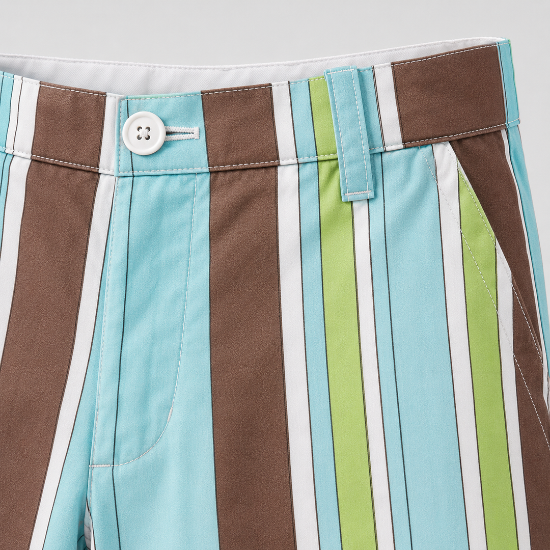 Sport Monaco Men's Slim Fit Stripe Print Cotton Shorts - BLUE / GREEN / BROWN