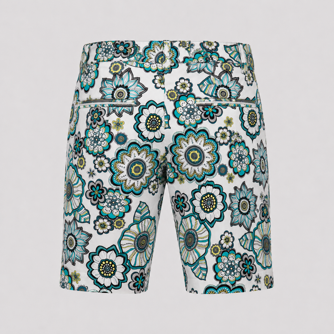 Sport Monaco Men's Slim Fit Floral Print Cotton Shorts - BLUE / WHITE