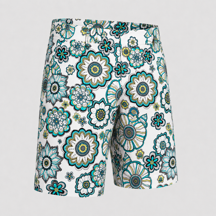 Sport Monaco Men's Slim Fit Floral Print Cotton Shorts - BLUE / WHITE