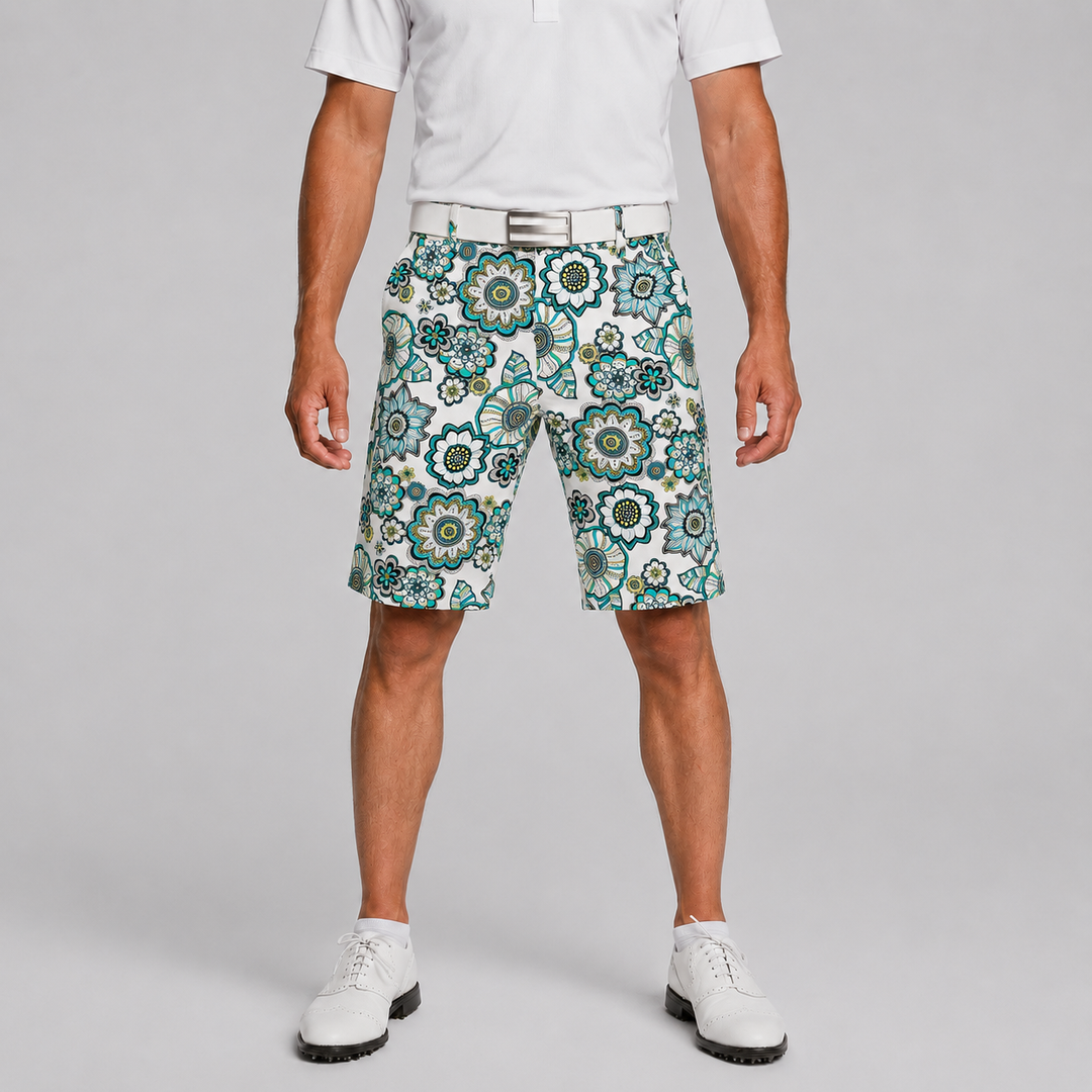 Sport Monaco Men's Slim Fit Floral Print Cotton Shorts - BLUE / WHITE