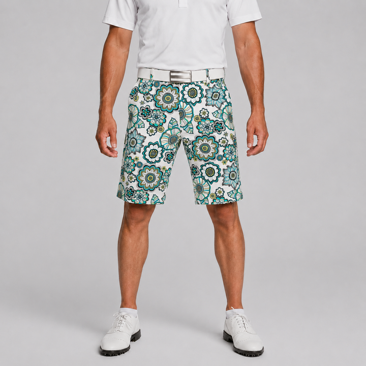 Sport Monaco Men's Slim Fit Floral Print Cotton Shorts - BLUE / WHITE
