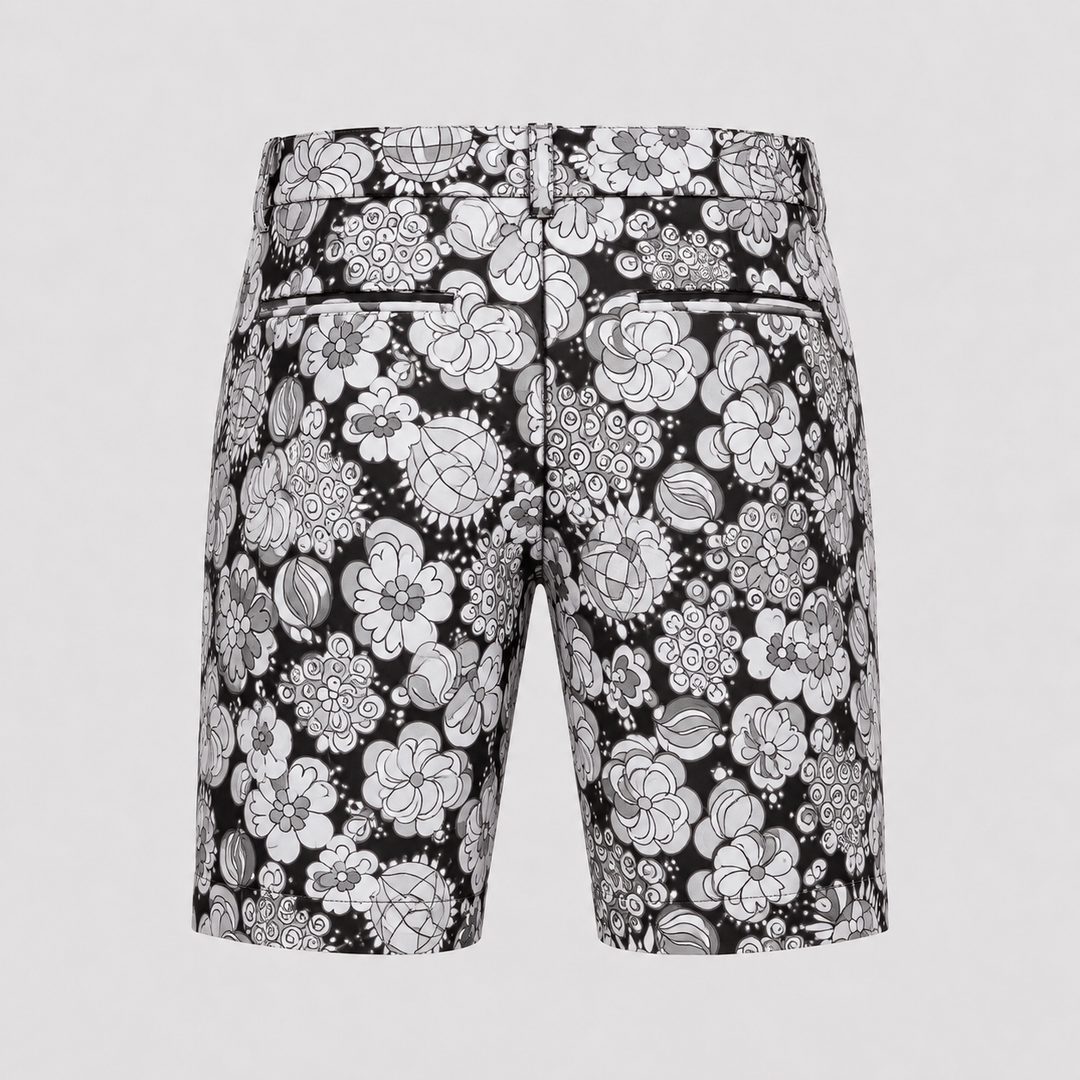 Sport Monaco Men's Slim Fit Multi Floral Print Cotton Shorts - BLACK / CHARCOAL / WHITE