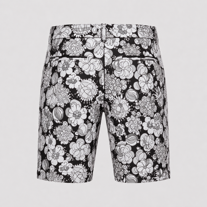 Sport Monaco Men's Slim Fit Multi Floral Print Cotton Shorts - BLACK / CHARCOAL / WHITE