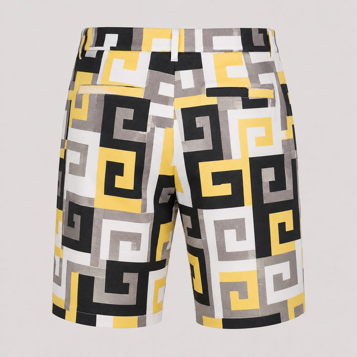 Sport Monaco Men's Slim Fit Geo Print Cotton Shorts - SUN / WHITE / CHARCOAL