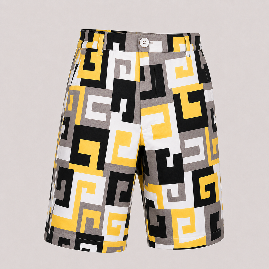Sport Monaco Men's Slim Fit Geo Print Cotton Shorts - SUN / WHITE / CHARCOAL
