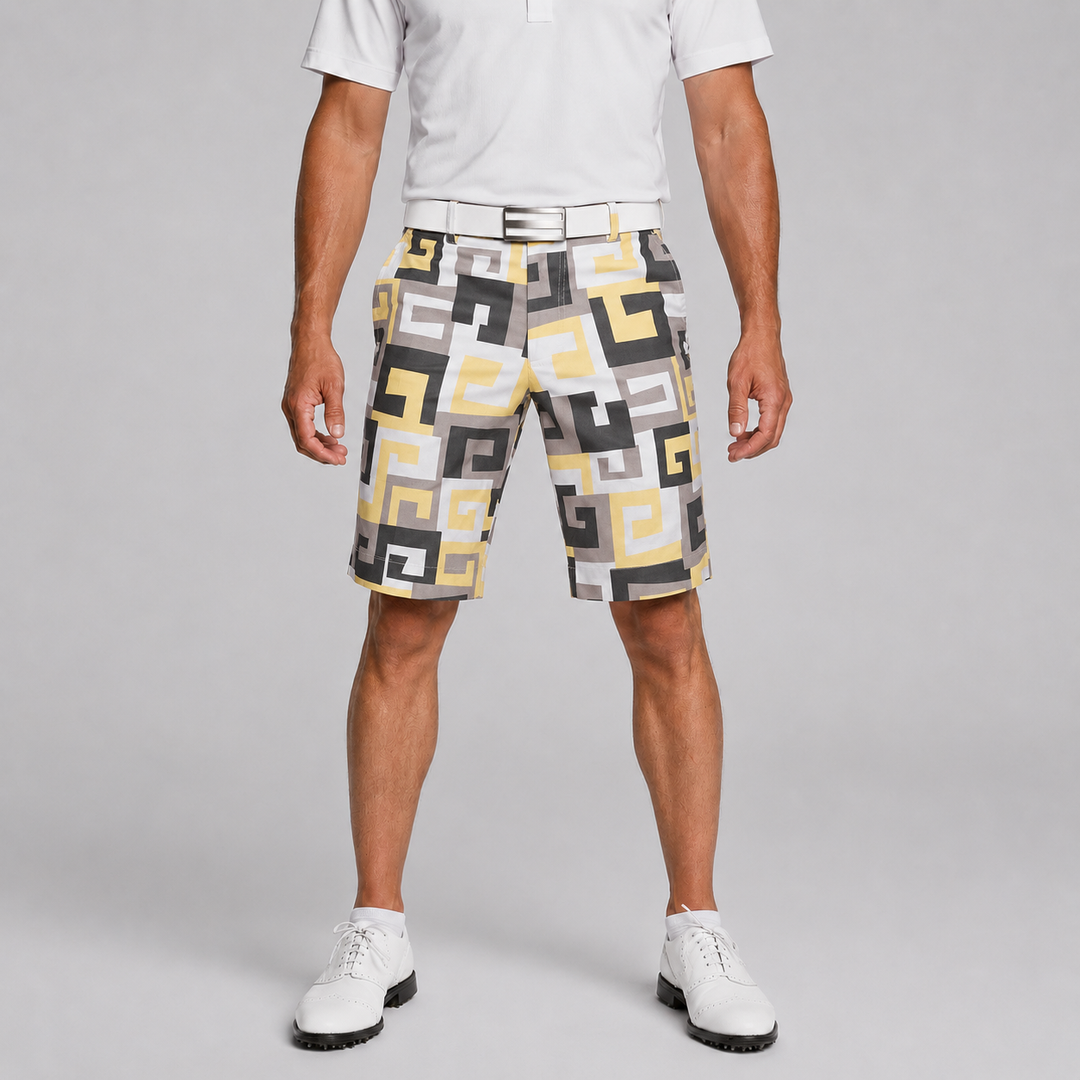 Sport Monaco Men's Slim Fit Geo Print Cotton Shorts - SUN / WHITE / CHARCOAL