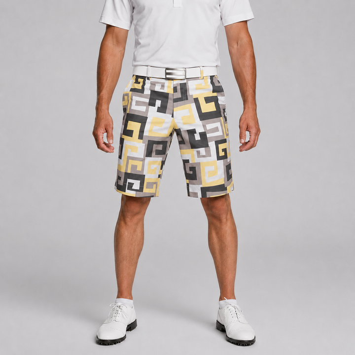 Sport Monaco Men's Slim Fit Geo Print Cotton Shorts - SUN / WHITE / CHARCOAL