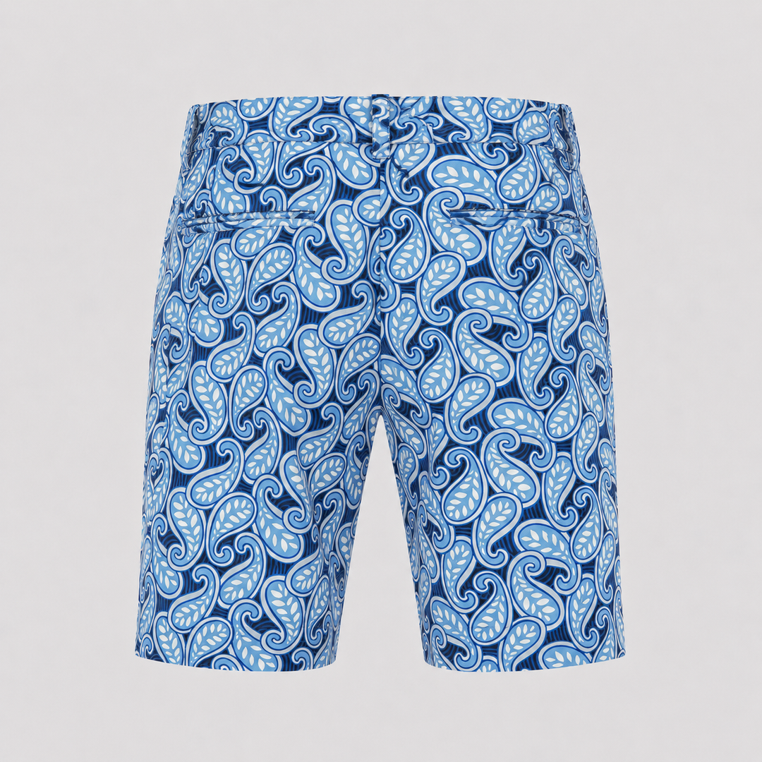Sport Monaco Men's Slim Fit Paisley Print Cotton Shorts - BLUE / WHITE