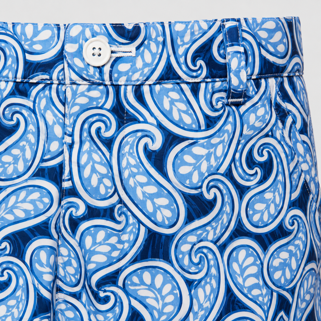 Sport Monaco Men's Slim Fit Paisley Print Cotton Shorts - BLUE / WHITE